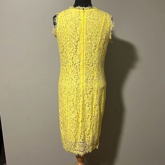 H&M Women's Yellow Sleeveless Zip V-Neck Lace Floral Sheath Dress Small - Picture 4 of 8